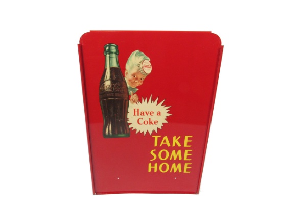 NOS late 1940s Coca-Cola "Take Some Home" single-sided tin sign featuring the Coca-Cola Sprite Boy.