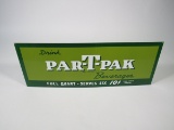 NOS 1950s Drink Par-T-Pak Soda Beverages 10-cent quart single-sided tin sign.