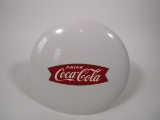 Seldom seen 1950s NOS Coca-Cola tin button sign with period Fishtail decal logo.