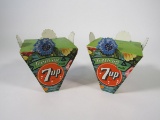 Lot of two circa 1940s 7-up Soda three-dimensional cardboard festoon countertop display pieces.