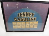Highly prized 1935 Jenney Gasoiine single-sided die-cut cardboard radiator protector/calendar.