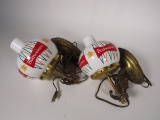 Lot of two 1960s Budweiser Beer tavern sconce lights with ceramic shades.