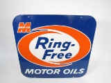 Fantastic circa late 1950s-early 60s MacMillan Ring Free Motor Oils double-sided tin sign.