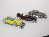 Stylish lot of thee Duesenberg 1:24 scale die-cast model Franklin Mint Cars.