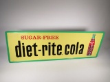 NOS large 1950s Diet Rite Cola single-sided embossed tin sign with bottle graphic.