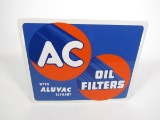 NOS 1930s-40s AC Oil Filters with Aluvac Element single-sided tin sign.