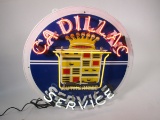 Sharp reproduction Cadillac Service single-sided neon with tin dealership sign.