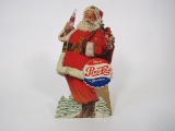 NOS 1950s Pepsi-Cola Merry Christmas die-cut cardboard sign featuring Santa.