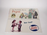 Lot of two NOS Pepsi Cola general store cardboards 1940s Bigshot and early 1960s Be Sociable.