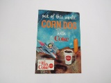 Neat 1960s Enjoy Coca-Cola with Corn Dog diner cardboard sign with lunar graphics.