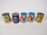 Lot of five vintage paper quart cans for Phillips 66, Halocline and Pennzoil.