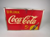 1940s Drink Coca-Cola 5-cents single-sided tin sign with sunburst logo.