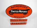 Reproduction - United Motors Delco-Remy double-sided die-cut porcelain sign.