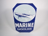 Reproduction - Marine Gasoline single-sided die-cut porcelain sign with nice nautical graphics.