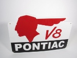 Reproduction - Large Pontiac V-8 single-sided die-cut porcelain sign with Pontiac Chieftain logo.