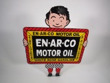 Reproduction - Large and fantastic Enarco Motor Oil single-sided die-cut porcelain sign.
