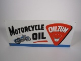 Reproduction - Oilzum Motor Oil single-sided porcelain sign with motorcycle graphic.