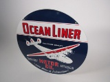Reproduction - Large Ocean Liner Motor Oil single-sided die-cut porcelain sign with airplane graphic