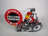 Reproduction - Wynn's Friction Proofing Oil single-sided die-cut porcelain sign.
