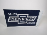 Reproduction - 1930s style Chevrolet Sales-Service double-sided porcelain flange sign.