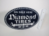 Reproduction - 1920s-30s styled Diamond Tires double-sided die-cut porcelain flange sign