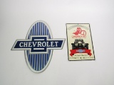 Lot of two Reproduction Chevrolet embossed tin signs.