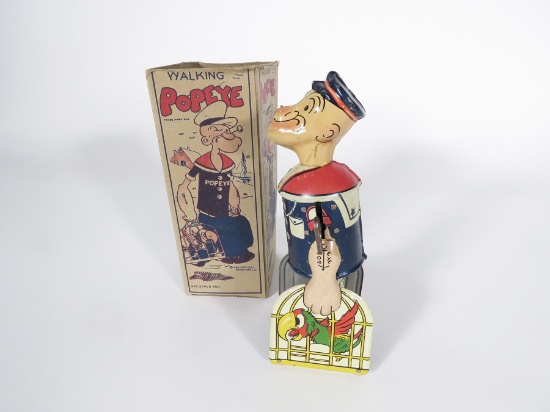 1930s Marx Walking key-wind Popeye with Parrot cages tin litho toy.