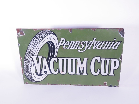 Circa 1920s Pennsylvania Vacuum Cup Tires single-sided porcelain dealership sign.