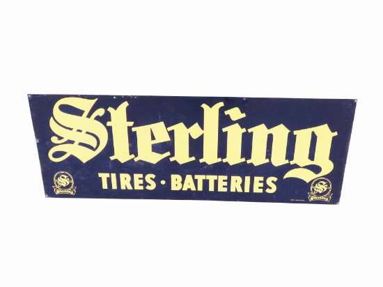 Rarely seen 1940s Sterling Tires-Batteries single-sided horizontal tin garage sign.