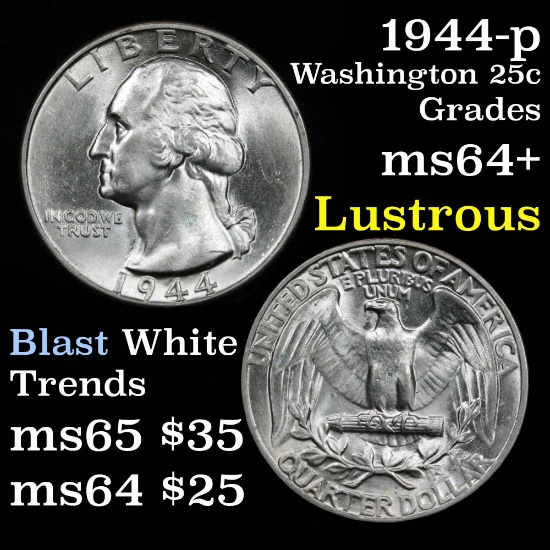 1944-p Washington Quarter 25c Grades Choice+ Unc