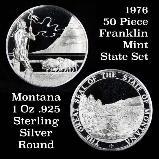 1976 Franklin Mint .925 Fine Sterling Silver Proof Round Montana 1 oz. Pure Silver