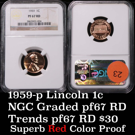 NGC 1959-p Lincoln Cent 1c Graded pf67 RD by NGC