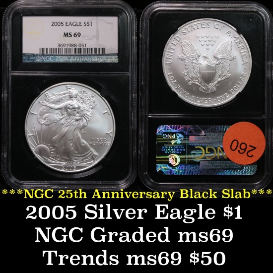 NGC 2005 Silver Eagle Dollar $1 Graded ms69 by NGC