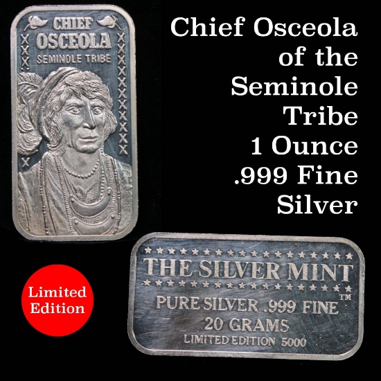 Chief Osceola of the Seminole Tribe 1 ounce .999 fine silver bar