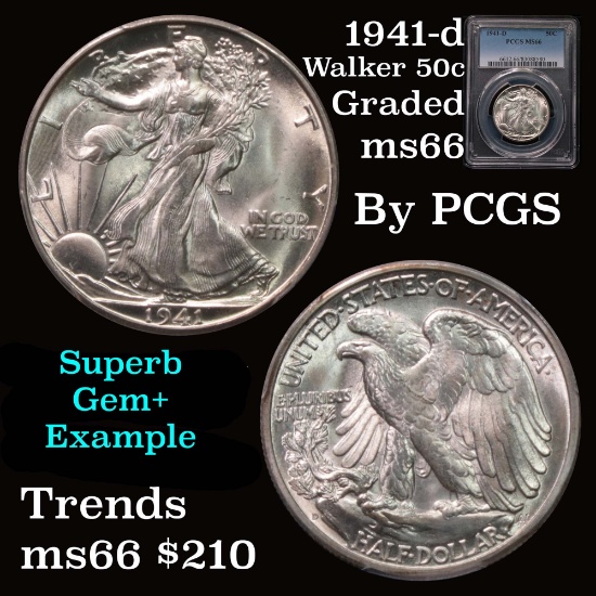 PCGS 1941-d Walking Liberty Half Dollar 50c Graded ms66 by PCGS (fc)
