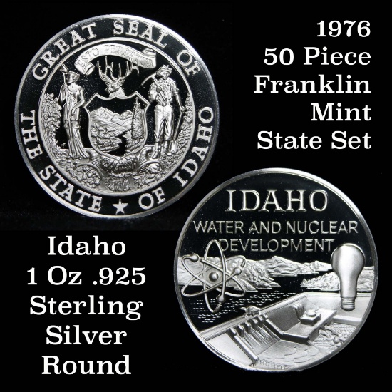 1976 Franklin Mint .925 Fine Sterling Silver Proof Round  Idaho 1 oz. Pure Silver
