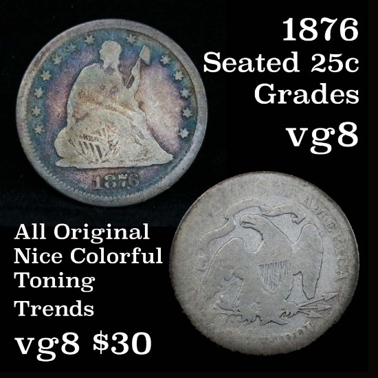 1876-p Seated Liberty Quarter 25c Grades vg, very good