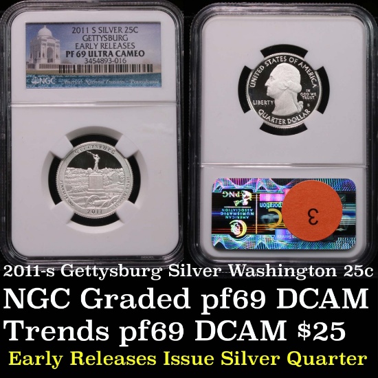 NGC 2011-s Gettysburg Silver Washington Quarter 25c Graded pr69 dcam by NGC
