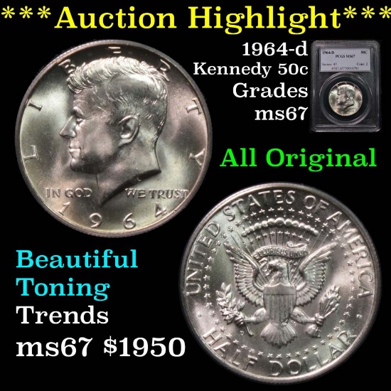 ***Auction Highlight*** PCGS 1964-d Kennedy Half Dollar 50c Graded ms67 by PCGS (fc)