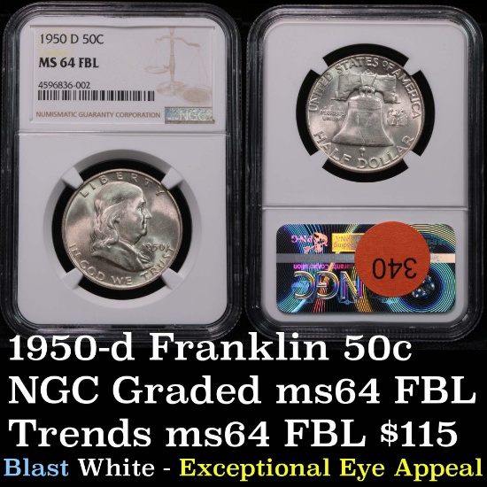 NGC 1950-d Franklin Half Dollar 50c Graded ms64 FBL by NGC