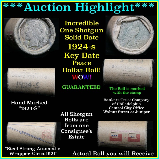 ***Auction Highlight*** Solid date 1924-s Key Date Peace $1 Roll WOW!, better than average circ (fc)