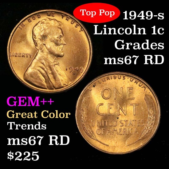 1949-s Lincoln Cent 1c Grades GEM++ Unc RD (fc)