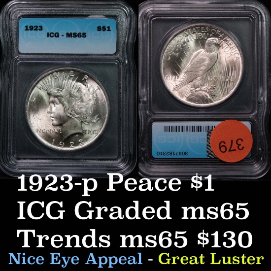 1923-p Peace Dollar $1 Graded ms65 by ICG