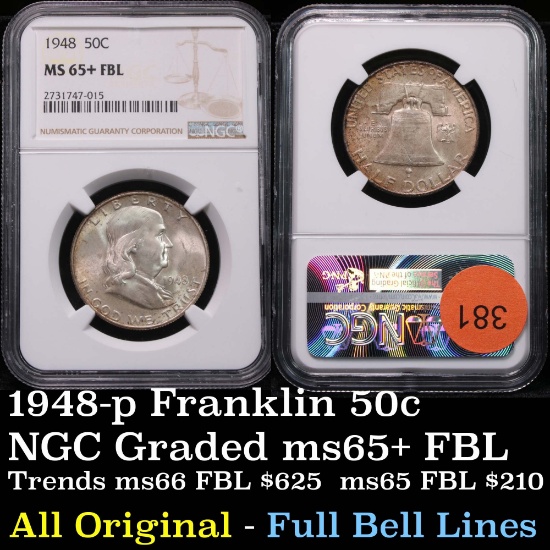 NGC 1948-p Franklin Half Dollar 50c Graded ms65+ FBL by NGC (fc)