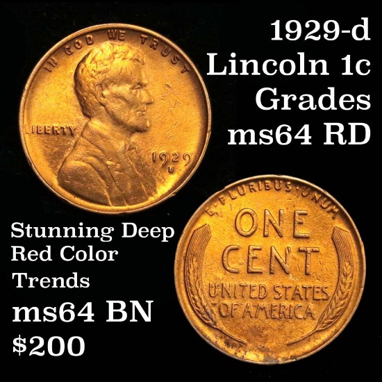 1929-d Lincoln Cent 1c Grades Choice Unc RD (fc)