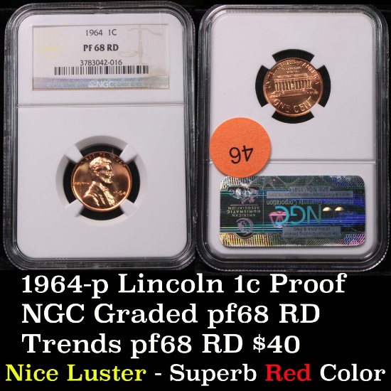 NGC 1964-p Lincoln Cent 1c Graded pf68 RD by NGC