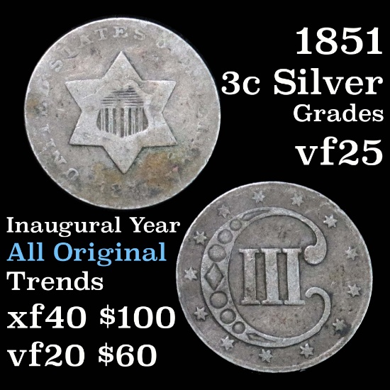 1851 3 Cent Silver 3cs Grades vf+