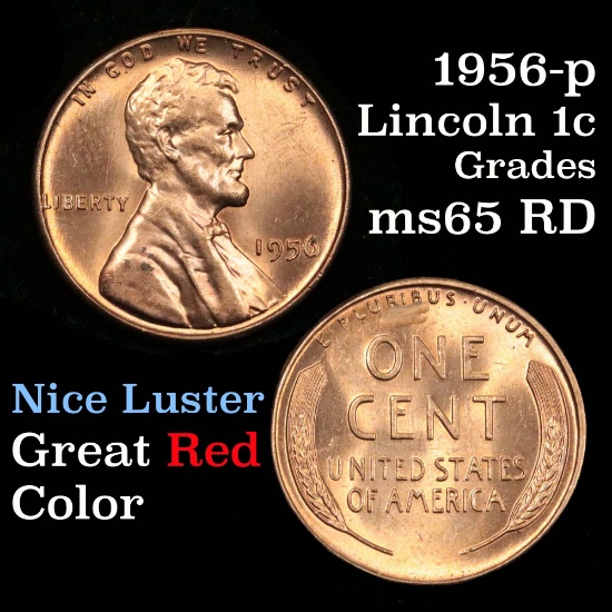 1956-p Lincoln Cent 1c Grades GEM Unc RD