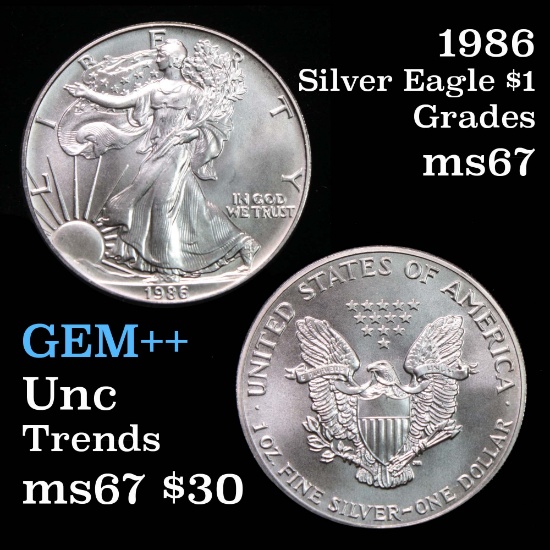 1986 Silver Eagle Dollar $1 Grades GEM++ Unc