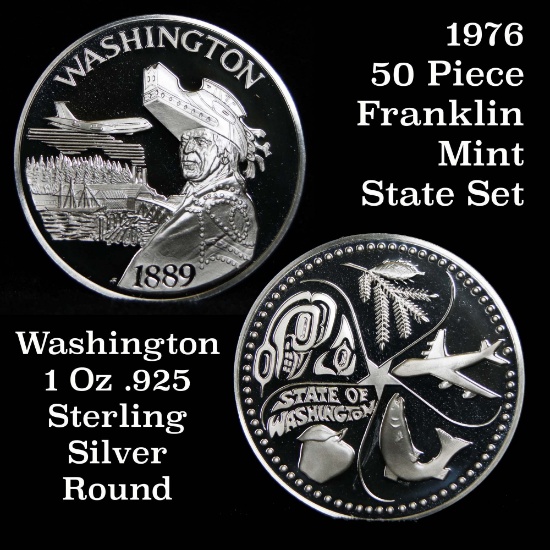 1976 Franklin Mint .925 Fine Sterling Silver Proof Round Washington 1 oz. Pure Silver